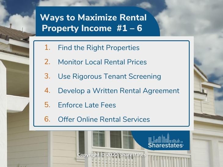 Callout 1: Rental Home exterior- Ways to maximize rental property income #1-6 - 6 bullet points