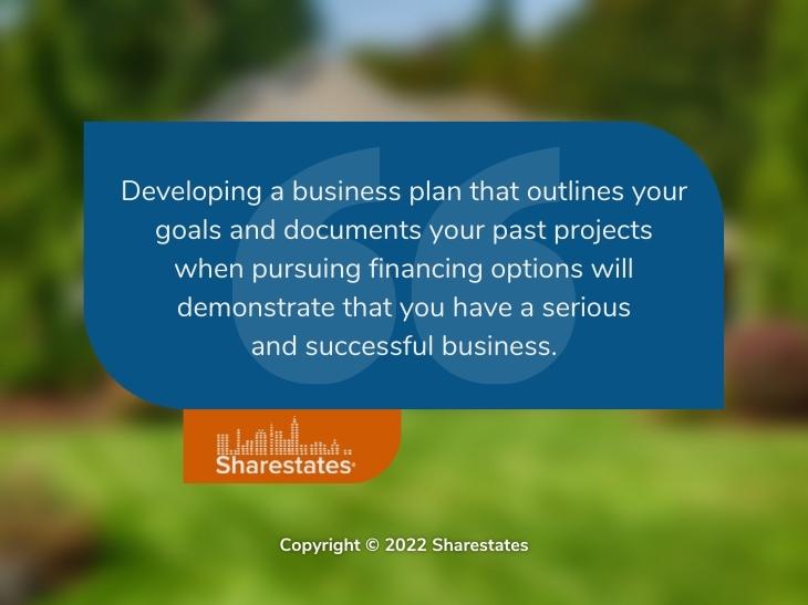 Callout 4: Developing a business plan quote from text - blurred background