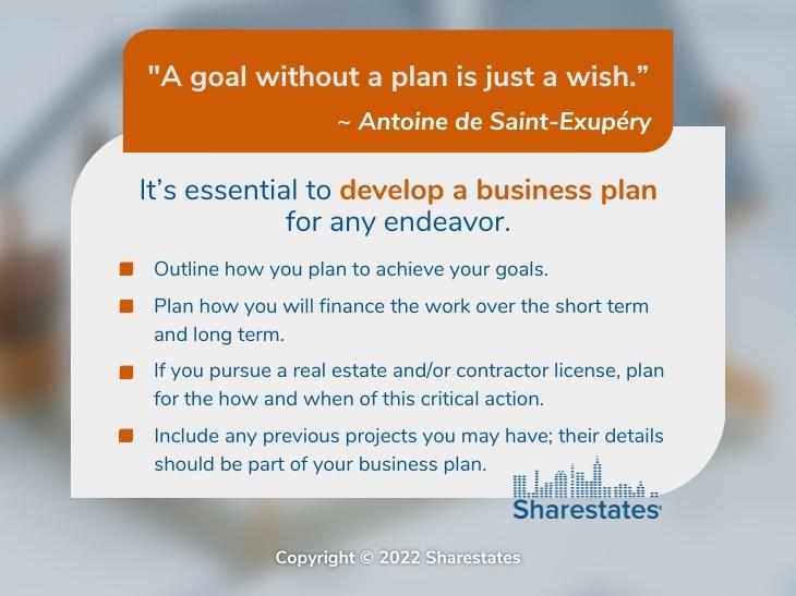 Callout 4: Develop a business plan- 4 bullet points on blurred background