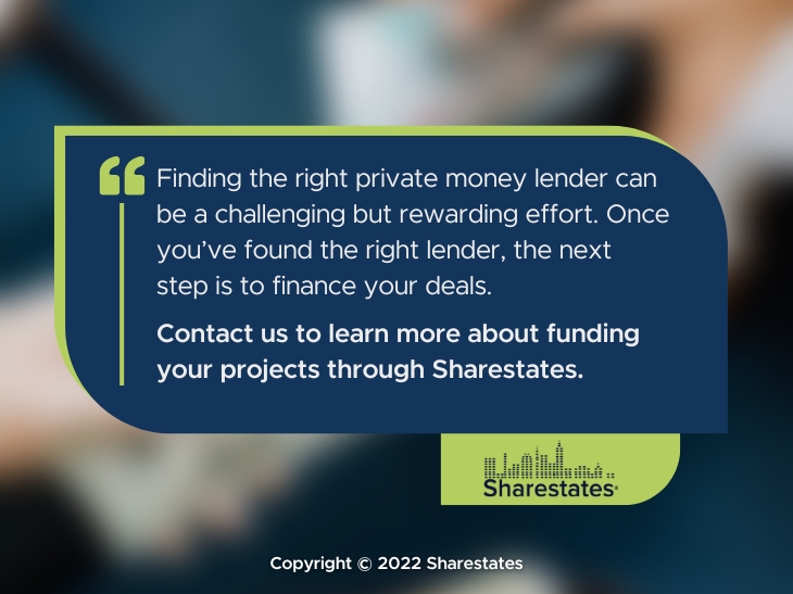 Callout 3: Quote from text about finding private money lenders- blurred background